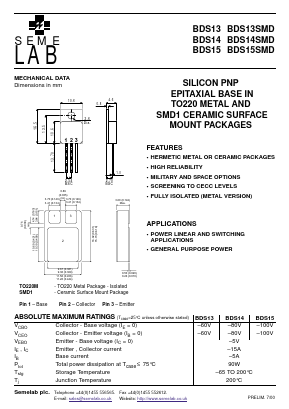 BDS15 Datasheet PDF Semelab - > TT Electronics plc 
