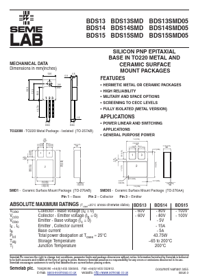 BDS15 Datasheet PDF Semelab - > TT Electronics plc 