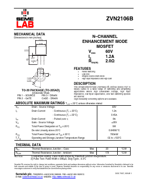 ZVN2106B Datasheet PDF Semelab - > TT Electronics plc 