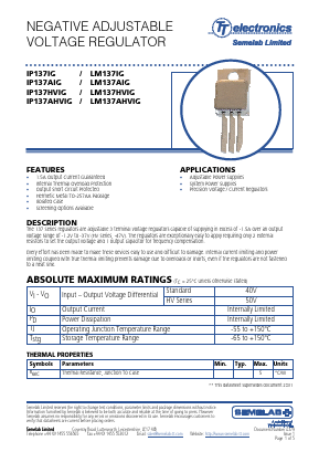 LM137AIG Datasheet PDF Semelab - > TT Electronics plc 