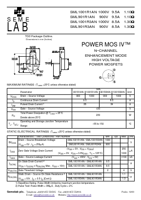 SML901R1AN Datasheet PDF Semelab - > TT Electronics plc 