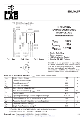 SML40L57 Datasheet PDF Semelab - > TT Electronics plc 