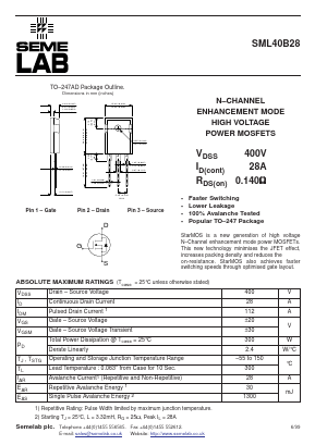 SML40B28 Datasheet PDF Semelab - > TT Electronics plc 