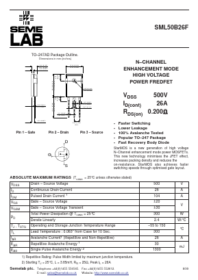 SML50B26F Datasheet PDF Semelab - > TT Electronics plc 