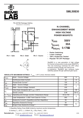 SML50B30 Datasheet PDF Semelab - > TT Electronics plc 