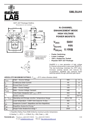 SML50J44 Datasheet PDF Semelab - > TT Electronics plc 