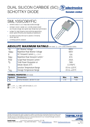 SML10SIC06YFIC Datasheet PDF Semelab - > TT Electronics plc 