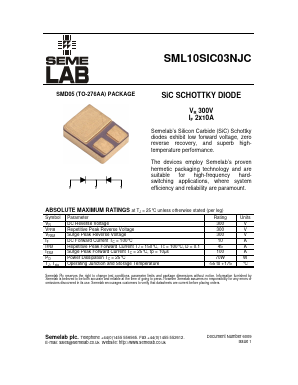 SML10SIC03NJC Datasheet PDF Semelab - > TT Electronics plc 