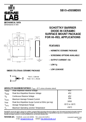 SB15-45SSMD05 Datasheet PDF Semelab - > TT Electronics plc 