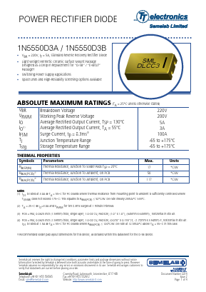 1N5550D3A Datasheet PDF Semelab - > TT Electronics plc 