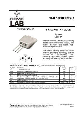 SML10SIC03YC Datasheet PDF Semelab - > TT Electronics plc 