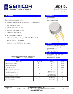 2N3810LJS Datasheet PDF Semicoa Semiconductor