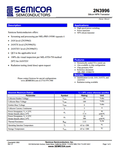 2N3996JX Datasheet PDF Semicoa Semiconductor