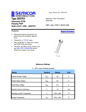 2N3765 Datasheet PDF Semicoa Semiconductor