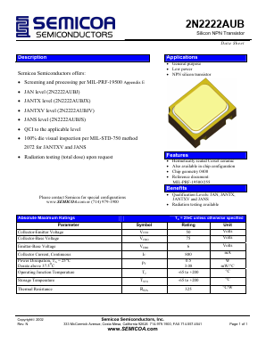 2N2222AUBJ Datasheet PDF Semicoa Semiconductor