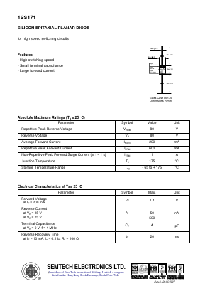 1SS171 Datasheet PDF Semtech Electronics LTD.