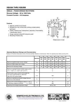 KBU8M Datasheet PDF Semtech Electronics LTD.