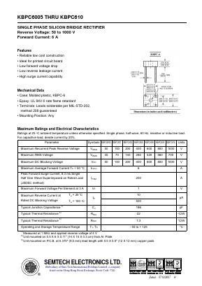 KBPC602 Datasheet PDF Semtech Electronics LTD.