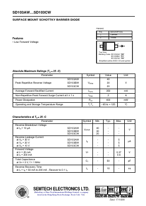 SD103AW Datasheet PDF Semtech Electronics LTD.