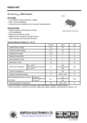 PBSS4140T Datasheet PDF Semtech Electronics LTD.