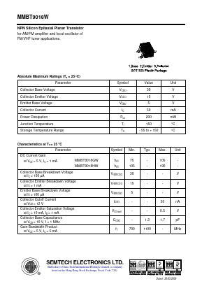 MMBT9018W Datasheet PDF Semtech Electronics LTD.