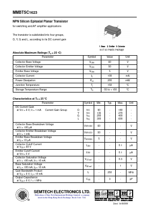 MMBTSC1623 Datasheet PDF Semtech Electronics LTD.