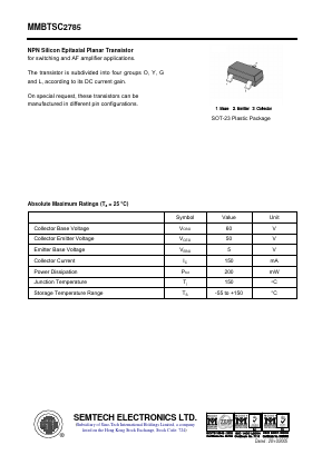 MMBTSC2785 Datasheet PDF Semtech Electronics LTD.