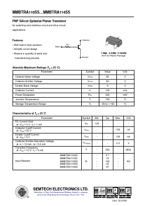 MMBTRA112SS Datasheet PDF Semtech Electronics LTD.