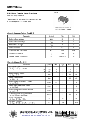 MMBTSB1198 Datasheet PDF Semtech Electronics LTD.