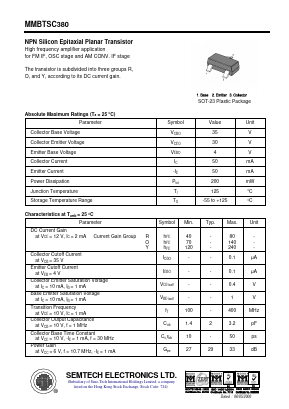 MMBTSC380 Datasheet PDF Semtech Electronics LTD.