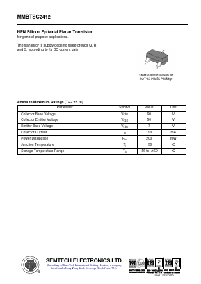 MMBTSC2412 Datasheet PDF Semtech Electronics LTD.