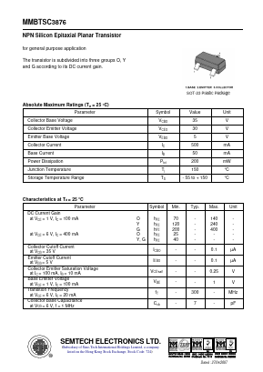 MMBTSC3876 Datasheet PDF Semtech Electronics LTD.