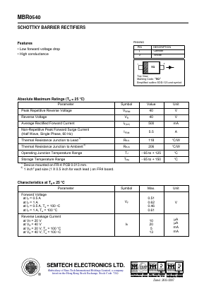 MBR0540 Datasheet PDF Semtech Electronics LTD.