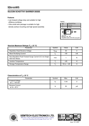 SD0103WS Datasheet PDF Semtech Electronics LTD.