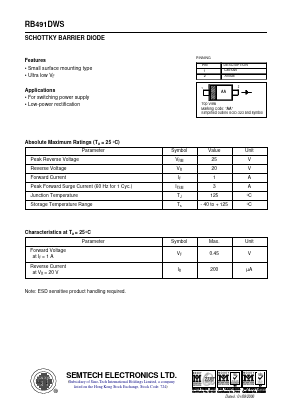 RB491DWS Datasheet PDF Semtech Electronics LTD.