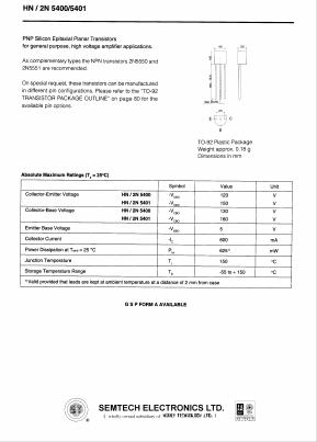 2N5400 Datasheet PDF Semtech Corporation