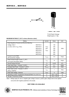 MCR100-8 Datasheet PDF Semtech Corporation