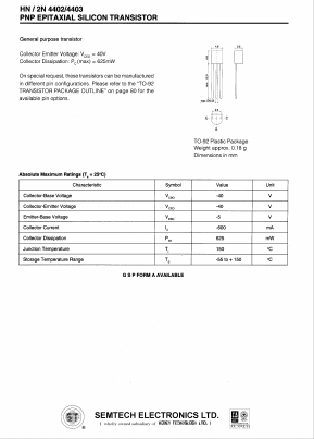 HN/2N4402 Datasheet PDF Semtech Corporation