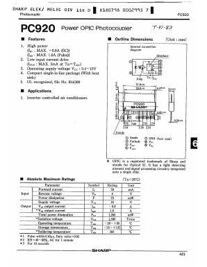 PC920 Datasheet PDF Sharp Electronics