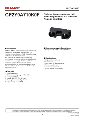 GP2Y0A710K0F Datasheet PDF Sharp Electronics