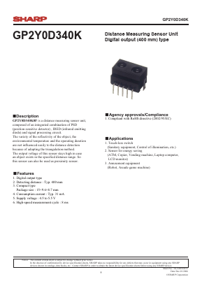 GP2Y0D340K Datasheet PDF Sharp Electronics
