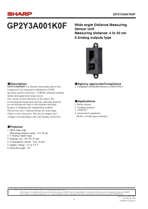 GP2Y3A001K0F Datasheet PDF Sharp Electronics