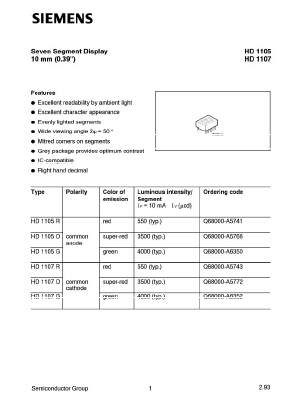 HD1107 Datasheet PDF Siemens AG