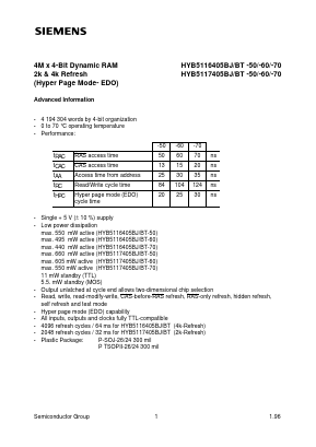 HYB5117405BT-700 Datasheet PDF Siemens AG