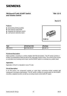 TBA121 Datasheet PDF Siemens AG