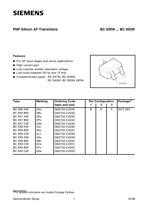 BC858BW Datasheet PDF Siemens AG