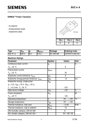 BUZ91A Datasheet PDF Siemens AG