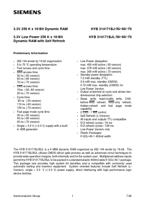 HYB314171BJL Datasheet PDF Siemens AG