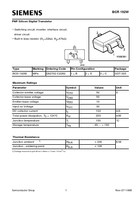 BCR192W Datasheet PDF Siemens AG