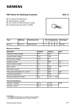 BCX13 Datasheet PDF Siemens AG